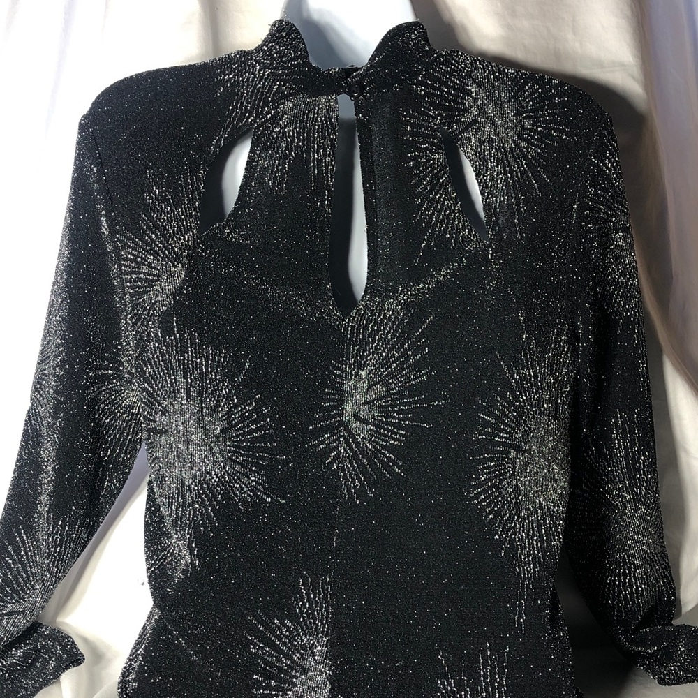 Vintage NWOT Enfocus Studio Black 3/4 Sleeve Sparkle Burst Midi Dress, Size 8 - Picture 4 of 8